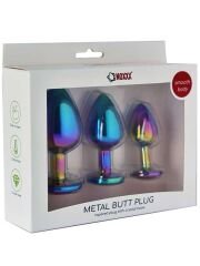 Taşlı Çok Renkli Çelik Anal Plug - 3 Boy Set