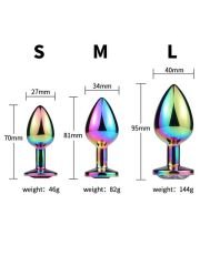 Taşlı Çok Renkli Çelik Anal Plug - 3 Boy Set