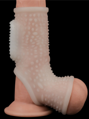 Vibrating Drip Knights Ring with Scrotum Sleeve – Beyaz | Titreşimli & Vantuzlu Kalınlaştırıcı | 724Haz
