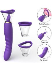 Charoite Yalama ve Emme Özellikli Çift Taraflı Vibratör | Şarjlı, Su Geçirmez, Silikon