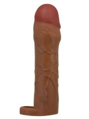 Hani Gerçekçi Dokulu Uzatıcı Penis Kılıfı – Brown | Esnek Silikon & Testis Halkası | 724Haz