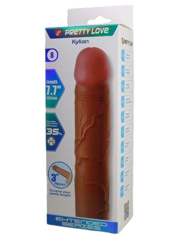 Kylian Gerçek Hissiyatlı Uzatıcı Penis Kılıf – TPE, Kahverengi Doku