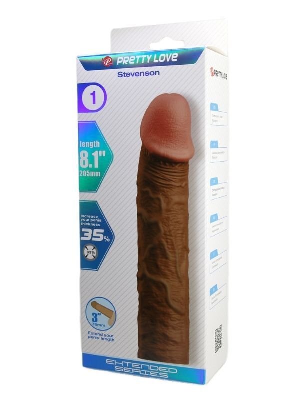 Stevenson Gerçek Hissiyatlı Uzatıcı Penis Kılıf – TPE, Kahverengi