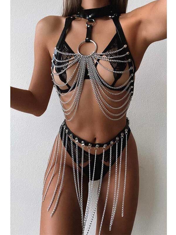 Zincirli Boyun Tasmalı Harness Set