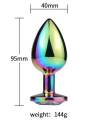 Taşlı Çok Renkli Çelik Anal Plug - Büyük Boy, Lüks Deneyim