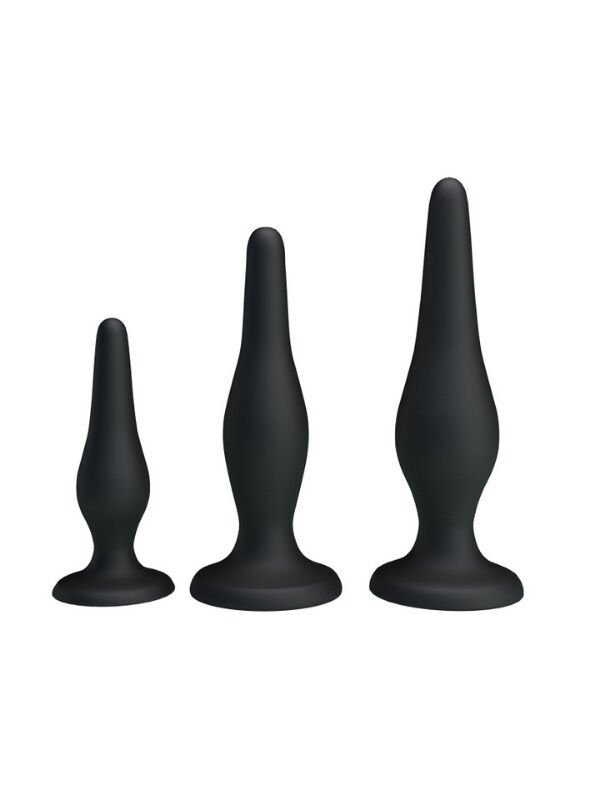 Siyah Silikon Anal Tıkaç Set, Küçük & Orta Boy