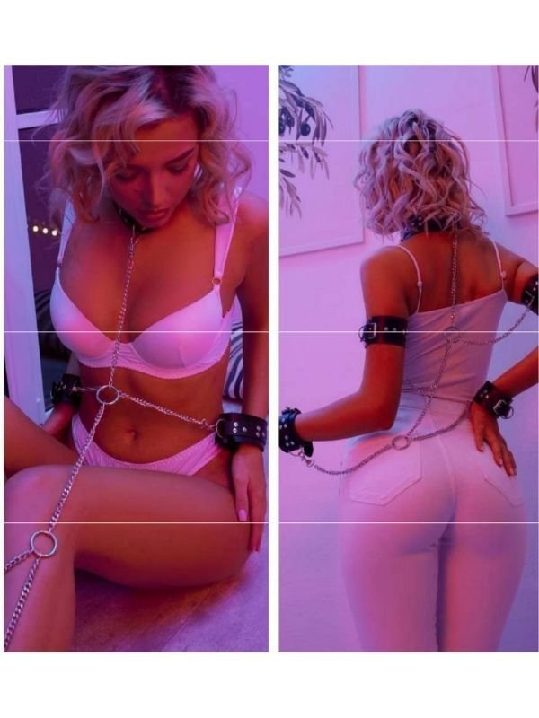 Zincirli Boyun El Bağlamalı Kelepçeli Deri Fantezi Set