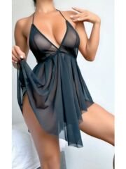 Sırt Dekolteli Mini Tül Gecelik
