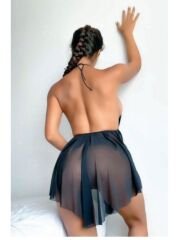 Sırt Dekolteli Mini Tül Gecelik