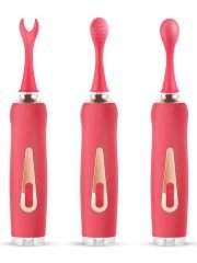 3 Başlıklı Değiştirilebilir Vibratör | Kırmızı, Şarjlı, Sessiz ve Çok Fonksiyonlu