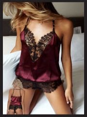 Kadın Bordo Dantel Detaylı Fantezi Gecelik Erotik Sexy Babydoll New Model