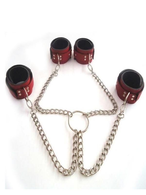 Kırmızı Deri El-Ayak Kelepçesi – Ayarlanabilir BDSM Seti | 724Haz