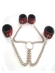 Kırmızı Deri El-Ayak Kelepçesi – Ayarlanabilir BDSM Seti | 724Haz