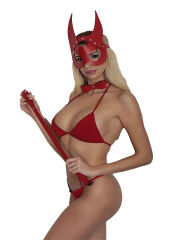 Kırmızı Maskeli Deri 3'lü Harness Set Takım + İç Çamaşır Takımı