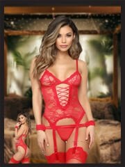 Kelepçeli Dantelli Jartiyer Takımı Seksi Fantezi