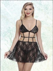 Siyah Dantel Detaylı Etekli Fantezi Kostüm