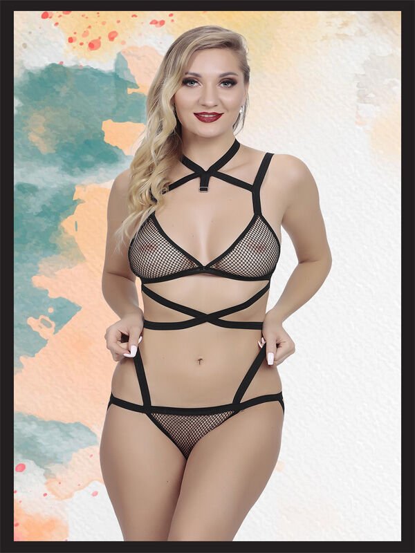 Siyah File Detaylı Fantezi İç Çamaşır Takımı