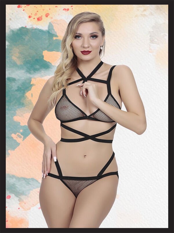 Siyah File Detaylı Fantezi İç Çamaşır Takımı