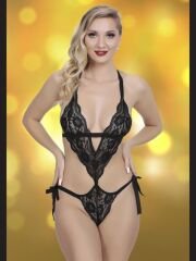 Kadın Siyah Dantel Detaylı Fantezi Gecelik