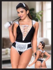 Siyah Dantel Detaylı Seksi Fantezi Hizmetçi Kostümü