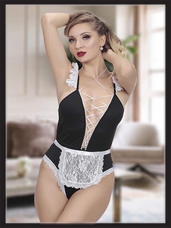 Siyah Dantel Detaylı Seksi Fantezi Hizmetçi Kostümü