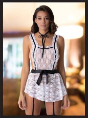 Beyaz Seksi Fantezi Yeni Model Hizmetçi Kostümü