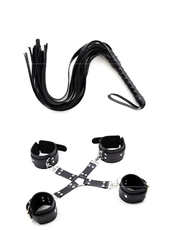 Siyah Kelepçe Kırbaç Set 1 – El-Ayak Kelepçeli BDSM Set | 724Haz