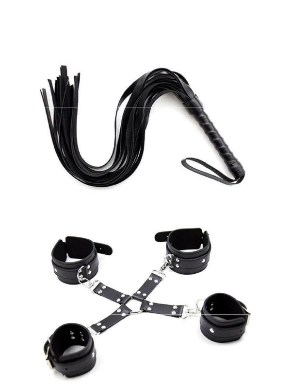 Siyah Kelepçe Kırbaç Set 1 – El-Ayak Kelepçeli BDSM Set | 724Haz