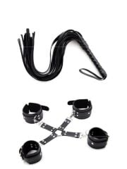 Siyah Kelepçe Kırbaç Set 1 – El-Ayak Kelepçeli BDSM Set | 724Haz