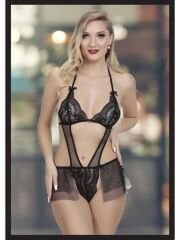 Kadın Siyah Seksi Fantezi Özel Tasarım Etekli Fantezi Babydoll
