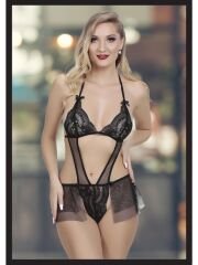 Kadın Siyah Seksi Fantezi Özel Tasarım Etekli Fantezi Babydoll