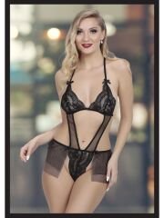 Kadın Siyah Seksi Fantezi Özel Tasarım Etekli Fantezi Babydoll