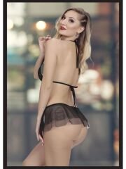 Kadın Siyah Seksi Fantezi Özel Tasarım Etekli Fantezi Babydoll