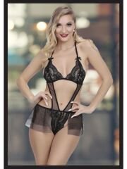 Kadın Siyah Seksi Fantezi Özel Tasarım Etekli Fantezi Babydoll