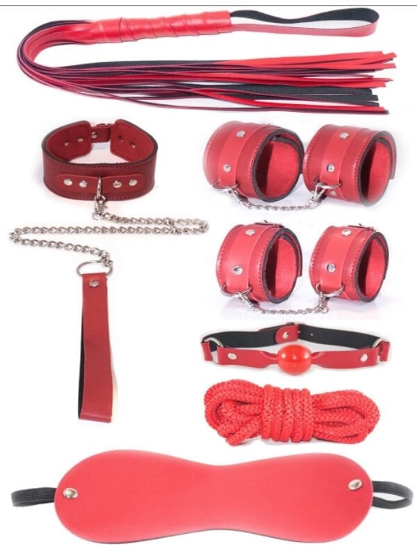7 Parça Fetiş Esaret Seti | Kırmızı BDSM & Bondage Aksesuarı