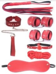 7 Parça Fetiş Esaret Seti | Kırmızı BDSM & Bondage Aksesuarı
