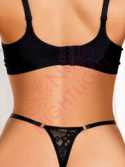 Bacak Bantlı Özel Bölgesi Açık Fantazi Külot Beyaz Siyah