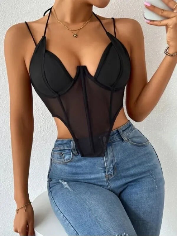 Kadın Özel Tasarım Balenli Büstiyer Siyah