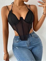 Kadın Özel Tasarım Balenli Büstiyer Siyah