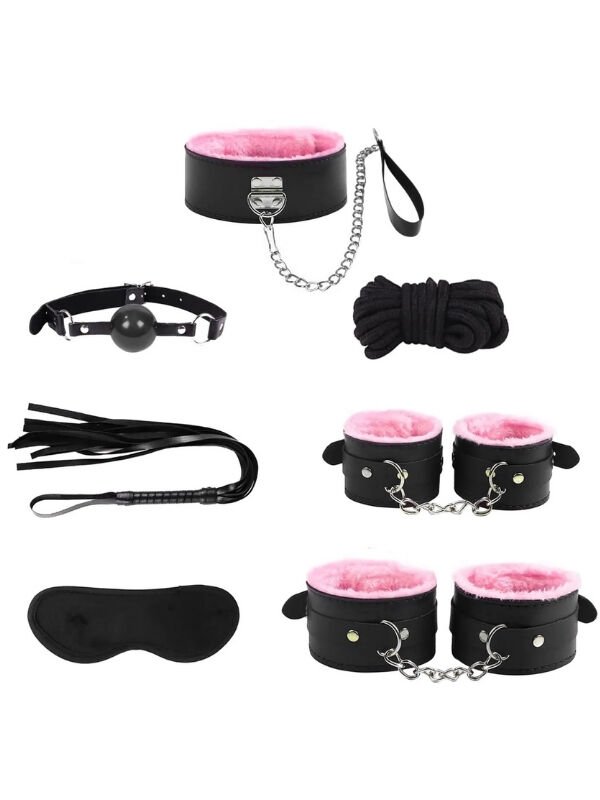 7 Parçalı Fetis Set Pembe – Ayarlanabilir BDSM Aksesuar Seti | 724Haz