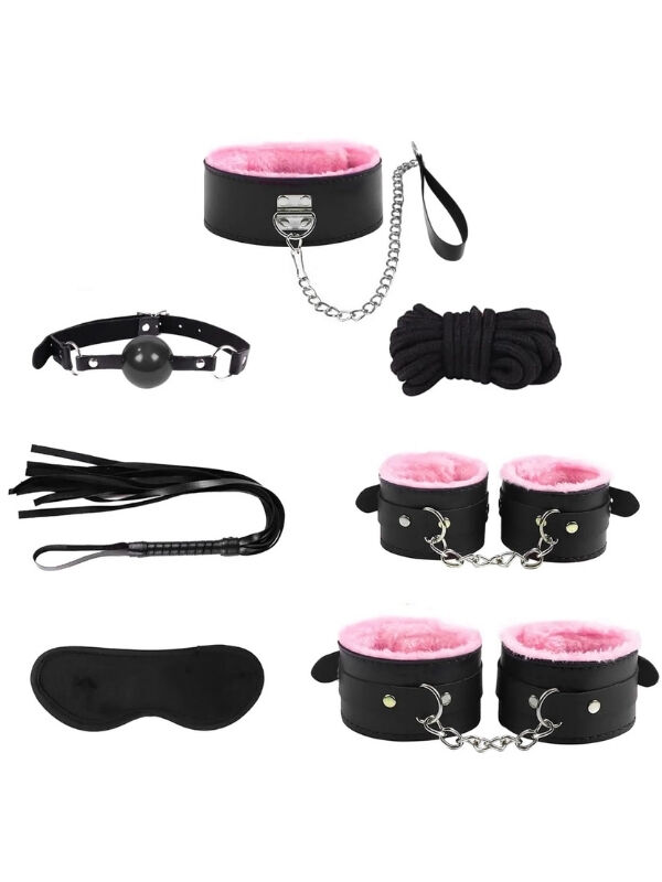 7 Parçalı Fetis Set Pembe – Ayarlanabilir BDSM Aksesuar Seti | 724Haz